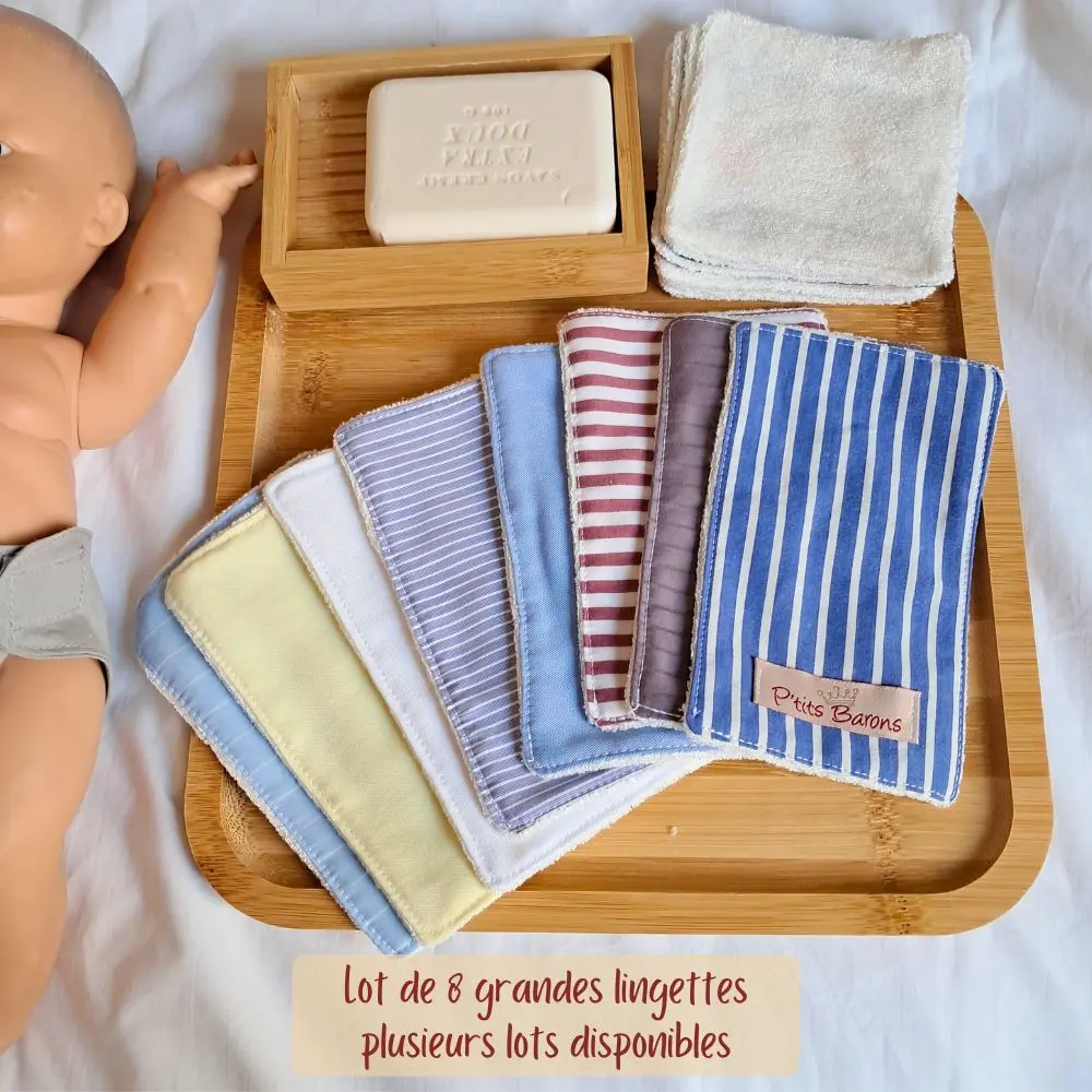 Lot de 8 grandes lingettes lavables upcyclées Lot de 8 grandes lingettes lavables upcyclées